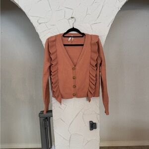 Dreamers Ruffled Cardigan Sweater - Terracotta
